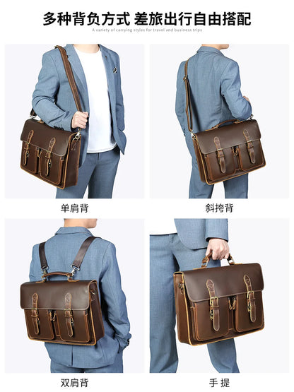 Vintage Handbags Men's Leather Notebook Bag Cowhide Travel Trolley Wheel Luggage Men's Messenger Bag Business Briefcases