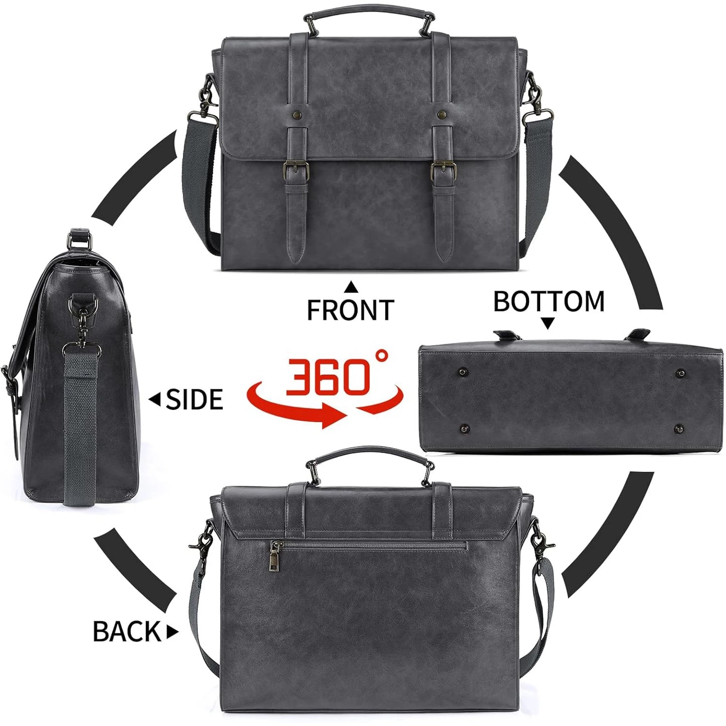 Men's Leather Briefcase Retro Chic Bag 15.6 inch Waterproof Leather Large Capacity Crossbody Bag Laptop Tote