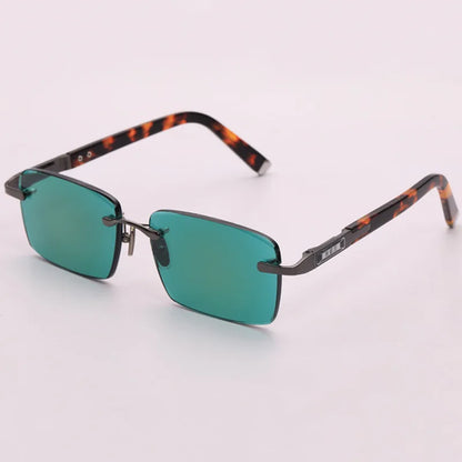 Natural Crystal Stone Sunglasses Man Green Rimless Glass Sun Glasses Woman Mineral Lens Acetate Frame Anti Scratch Top Quality