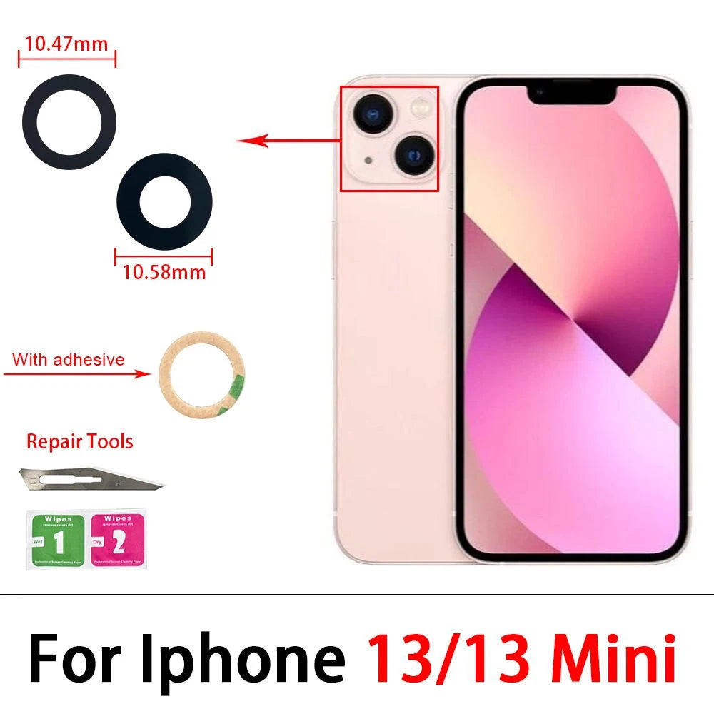 5Pcs/Lot，New Back Rear Camera Glass Lens Cover With Adhesive Replacement Repair For iPhone 11 12 13 14 Pro Max mini 15 Plus