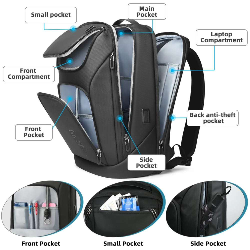 Heroic Knight Business Backpack Waterproof Man 17.3" Laptop Bag Multifunctional High Capacity Work Travel Backpack with USB Port