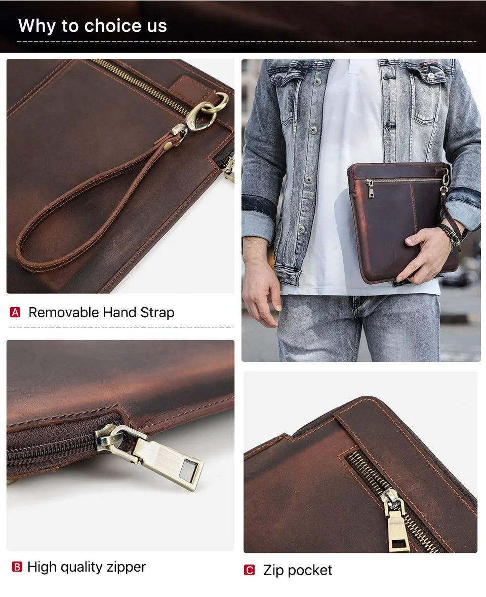 Crazy Horse Leather Sleeve Bag For Macbook Air 13 M3 M4 Case Pro 14 M1 M2 A2779 A2442 Pro 13 15.4 16 inch Chip Laptop Bag Cover