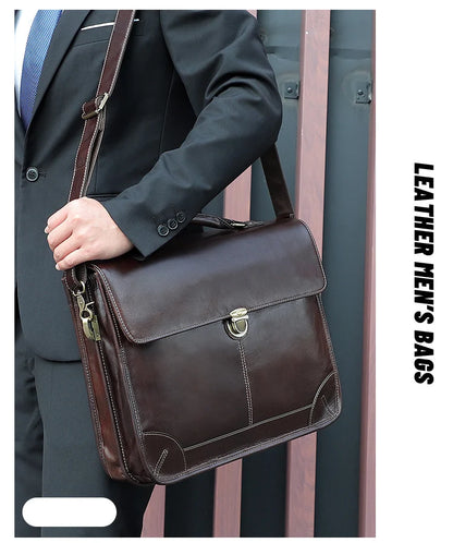 British Style Leather Briefcase Luxury Fashion Designer Shoulder Bag Laptop Business Bag Genuine Leather For Gentleman Sling bag