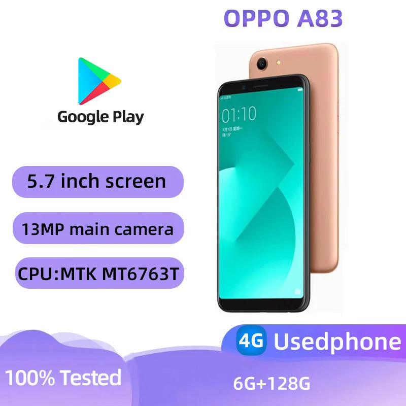 OPPO A83 4G SmartPhone CPU  MediaTek Helio P23 MT6763T   6.5inch 3180mAh 13MP Cameras Android Used Phone