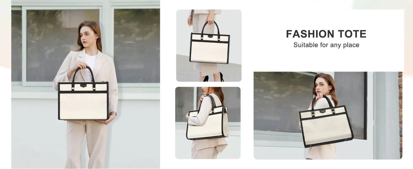 Laptop Tote Bag for Women Canvas Bags 15 15.6 16 inch Messenger Shoulder Computer Bag Casual Handbag Work Briefcase Office Case