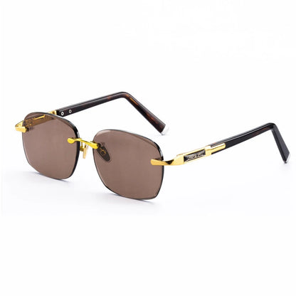 Brown Pure Natural Crystal Stone Sunglasses Man Rimless Glass Sun Glasses Woman Mineral Lens Vintage Acetate Moisturizing Eye