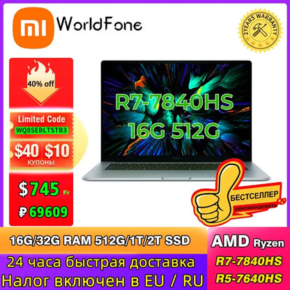 Xiaomi Laptop Redmi Book Pro 15 Ryzen R7-7840HS AMD 780M 16G RAM 512G/1T 15.6Inch 3.2K 120Hz New Mi Notebook