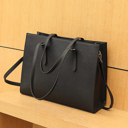 15.6 Inch Large Shoulder Bag PU Leather Computer Tote Bag Multipocket Large Capacity Waterproof Women Business Travel Handbag