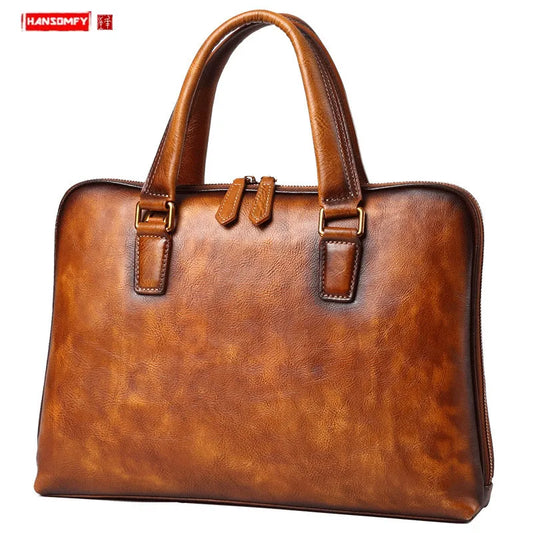 Genuine Leather Men's Handbags Casual Business Men Briefcase Computer Bag European and American Shoulder Messenger Bags Tide