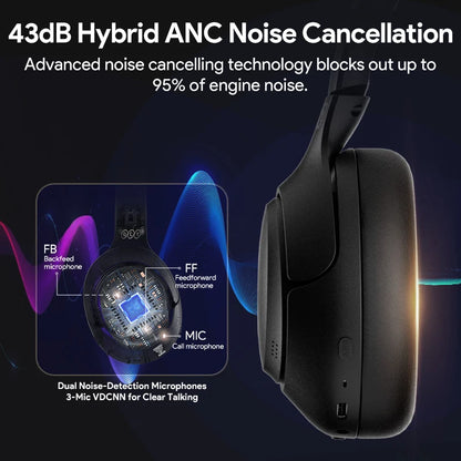 QCY H3 ANC 43dB Active Noise Cancellation Headphones Hi-Res Audio Wireless Earphones Bluetooth 5.4 Over the Ear Headsets 60Hrs