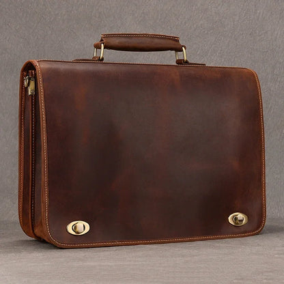 Top Grade Thick Genuine Leather Men Briefcase 15" Laptop Cow Leather Business Bag Tote Man Briefcase With Shoulder Strap