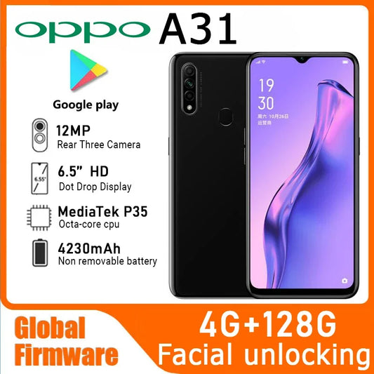 OPPO A31 4G SmartPhone Global firmware Android CPU MediaTek P35 6.5-inch Screen ROM 128GB Battery Capacity 4230mAh Celular