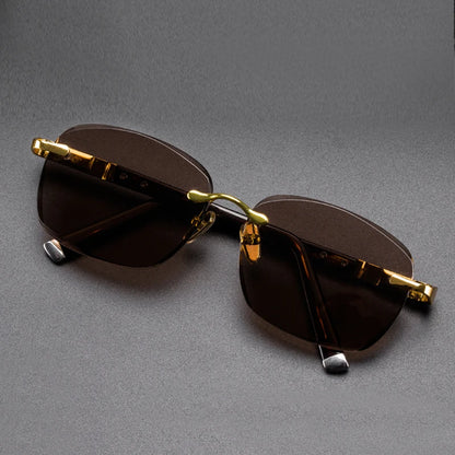 Brown Pure Natural Crystal Stone Sunglasses Man Rimless Glass Sun Glasses Woman Mineral Lens Vintage Acetate Moisturizing Eye