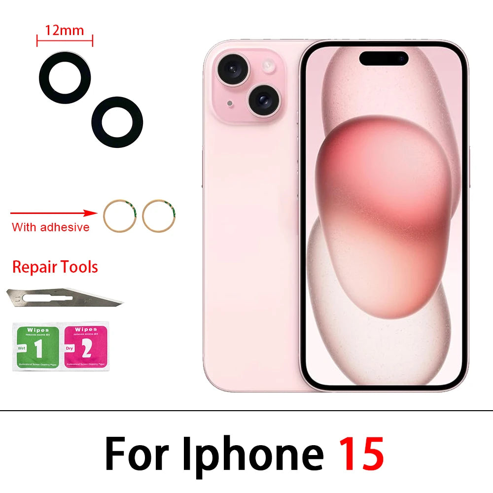 5Pcs/Lot，New Back Rear Camera Glass Lens Cover With Adhesive Replacement Repair For iPhone 11 12 13 14 Pro Max mini 15 Plus