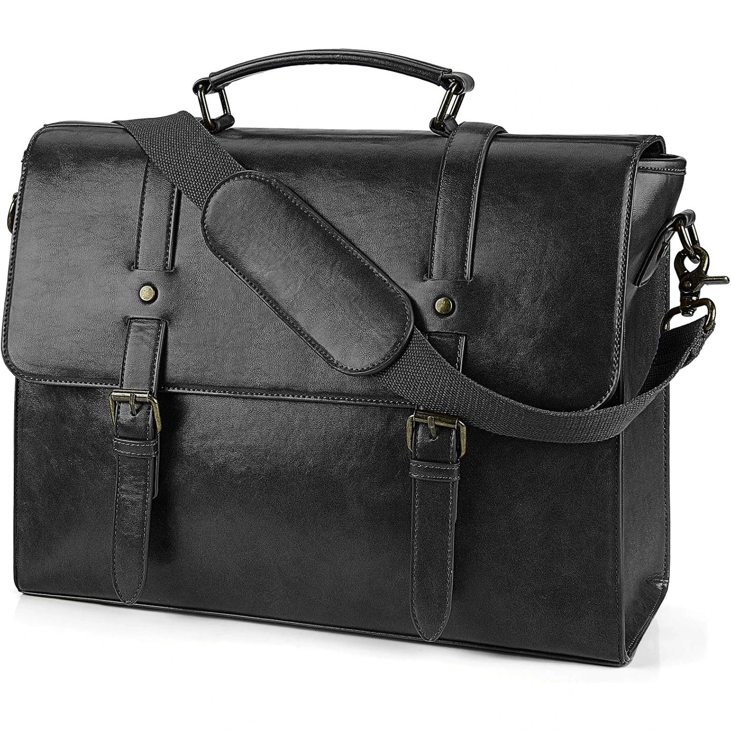 Men's Leather Briefcase Retro Chic Bag 15.6 inch Waterproof Leather Large Capacity Crossbody Bag Laptop Tote