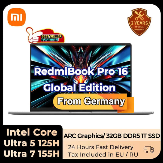 Xiaomi laptop RedmiBook Pro 16 2024 Core Ultra 5-125H/Ultra 7-155H ARC Graphics 32GB DDR5 1TB SSD 16-inch 3.1K 165hz Screen Pc