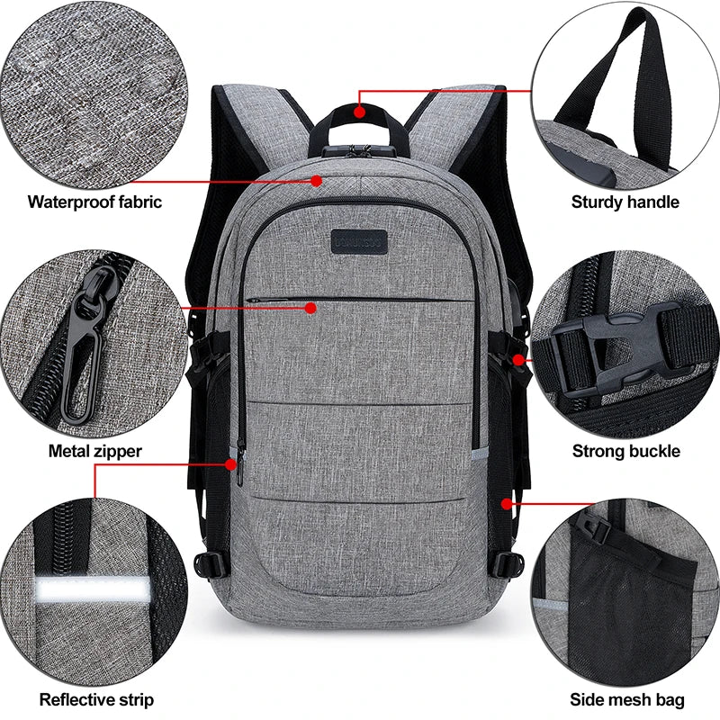 Fashionable Multi Pocket Neutral Backpack, Waterproof, Anti-theft, 14 Inch Computer Backpack, USB And Headphone Reserved Ports