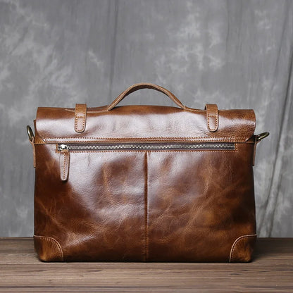 Retro Leather Men's Handbag Top Layer Cowhide Briefcase Crazy Horse Leather Messenger Shoulder Large Capacity Computer Bag NZPJ