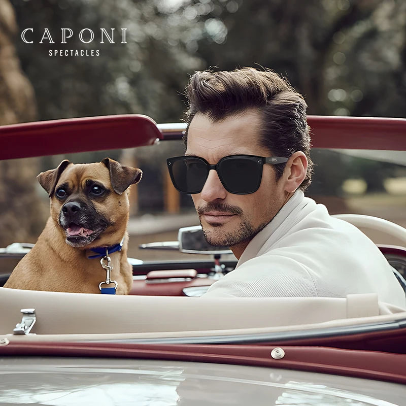 CAPONI HD Polarized Men Sunglasses Outdoor High Quality Acetate Driver Sun Glasses UV400 Protect Outdoor Square Shade CP23009