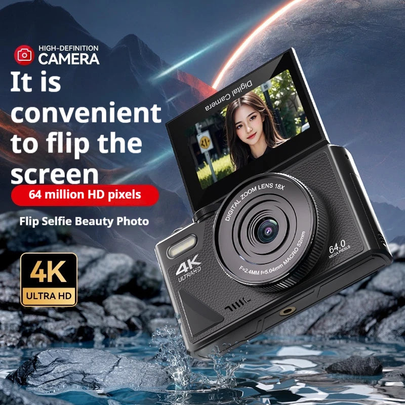 4K Digital Camera 64 Megapixels HD Digital Camera 18X Digital Zoom Single Rotating Screen Cameras 3.0 Inch Screen Custom Camera