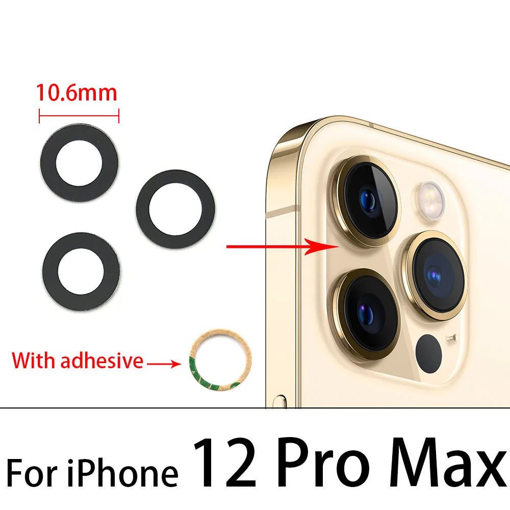 10Pcs/Lot,  For iPhone X XR XS 11 12 13 14 15 16 Pro Max Mini Plus Rear Back Camera Glass Lens With Ahesive