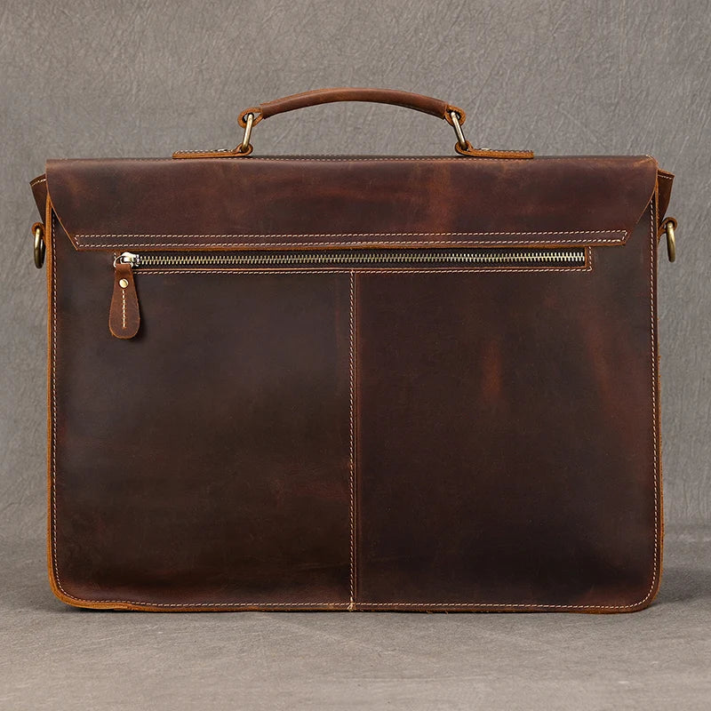 Vintage Men Briefcase Crazy Horse Genuine Leather Man Male Laptop Handbag Large Shoulder Messenger Portfolio Bag Business Case