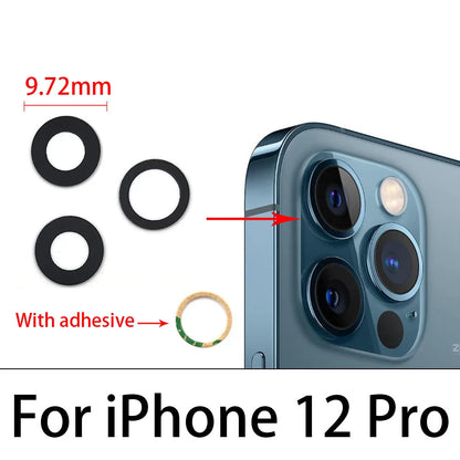 10Pcs/Lot,  For iPhone X XR XS 11 12 13 14 15 16 Pro Max Mini Plus Rear Back Camera Glass Lens With Ahesive