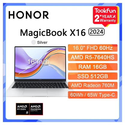 2024 New HONOR Laptop MagicBook X16 Pro 2024 16"Inch FHD Intel Core i5-13500H AMD Ryzen R5 7640HS Computer PC Notebook Ultrabook