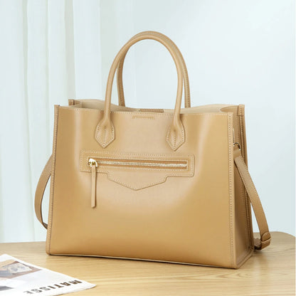 2023 Luxury Women Bag Elegant Cow Leather Business Lady Portfolio Handbag Fashion A4 Large Capacity Female Designer Shoulder Bag