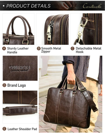 Leather Shoulder Messenger Bag Men Leather Can Hold 14.2-inch Business Laptop Briefcase сумка на плечо кожаная ноутбука портфель