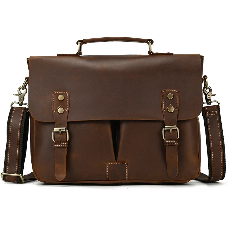 Newsbirds Leather Briefcase Shoulder Bag Vintage Style Men's Crossbody Bags For A4 Books Messenger For Men Women Handbags