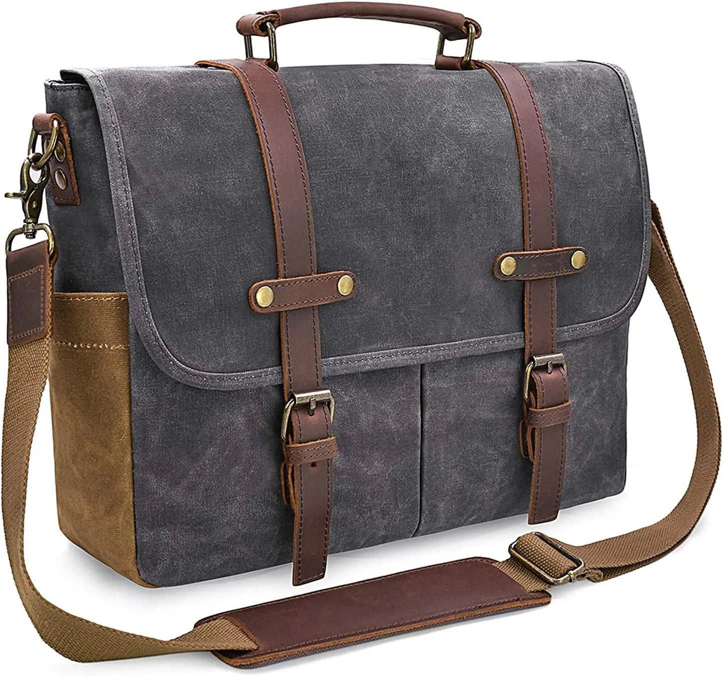 Laptop Bag Waterproof Vintage Genuine Leather Waxed Canvas