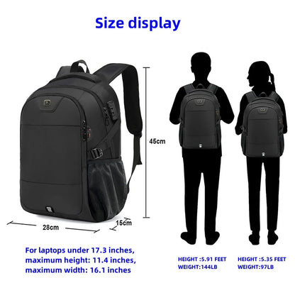 Backpack For Men And Women, Fashionable Black, Large Capacity, Anti-theft, Waterproof, And Durable Laptop Bag, USB Charging Port