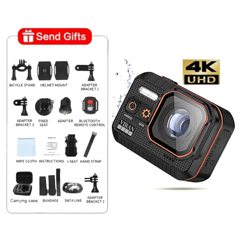 4K Mini Camera Waterproof Sport Camera 60FPS With Remote Control Screen drive recorder Sports Camera Helmet Action Cam