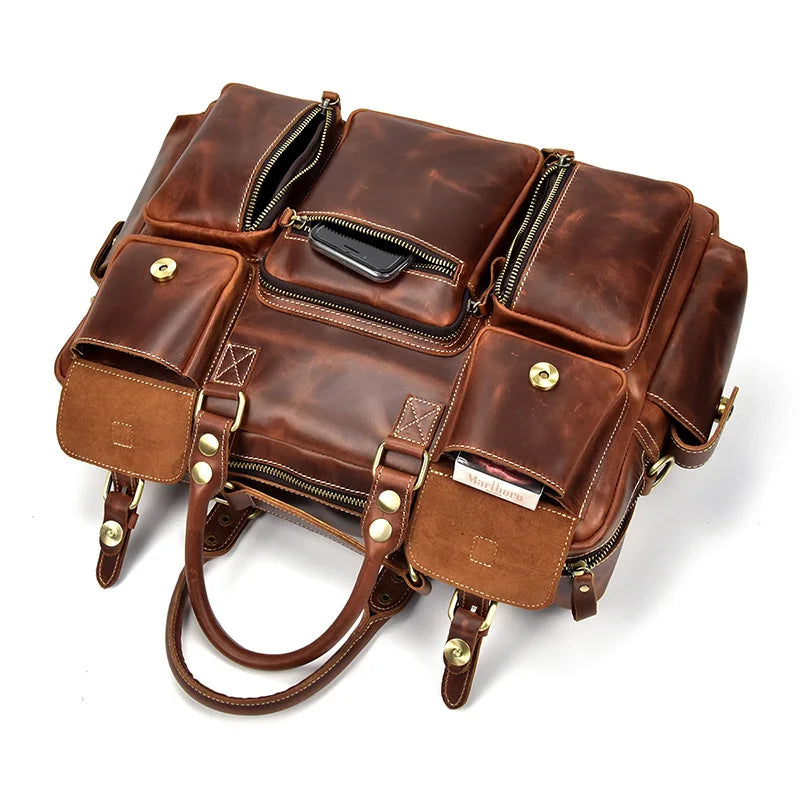 Fashion Natural Leather Men Briefcases With Shoulder Strap Mans Laptop Notebook Hand Bag 2019 New Business Briefcase Bag