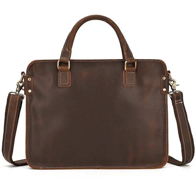 Mew Leather Briefcase 14inch Computer Cowhide Handbag Shoulder Messenger Commuting Genuine Leather Men Briefcases Commuting Bag