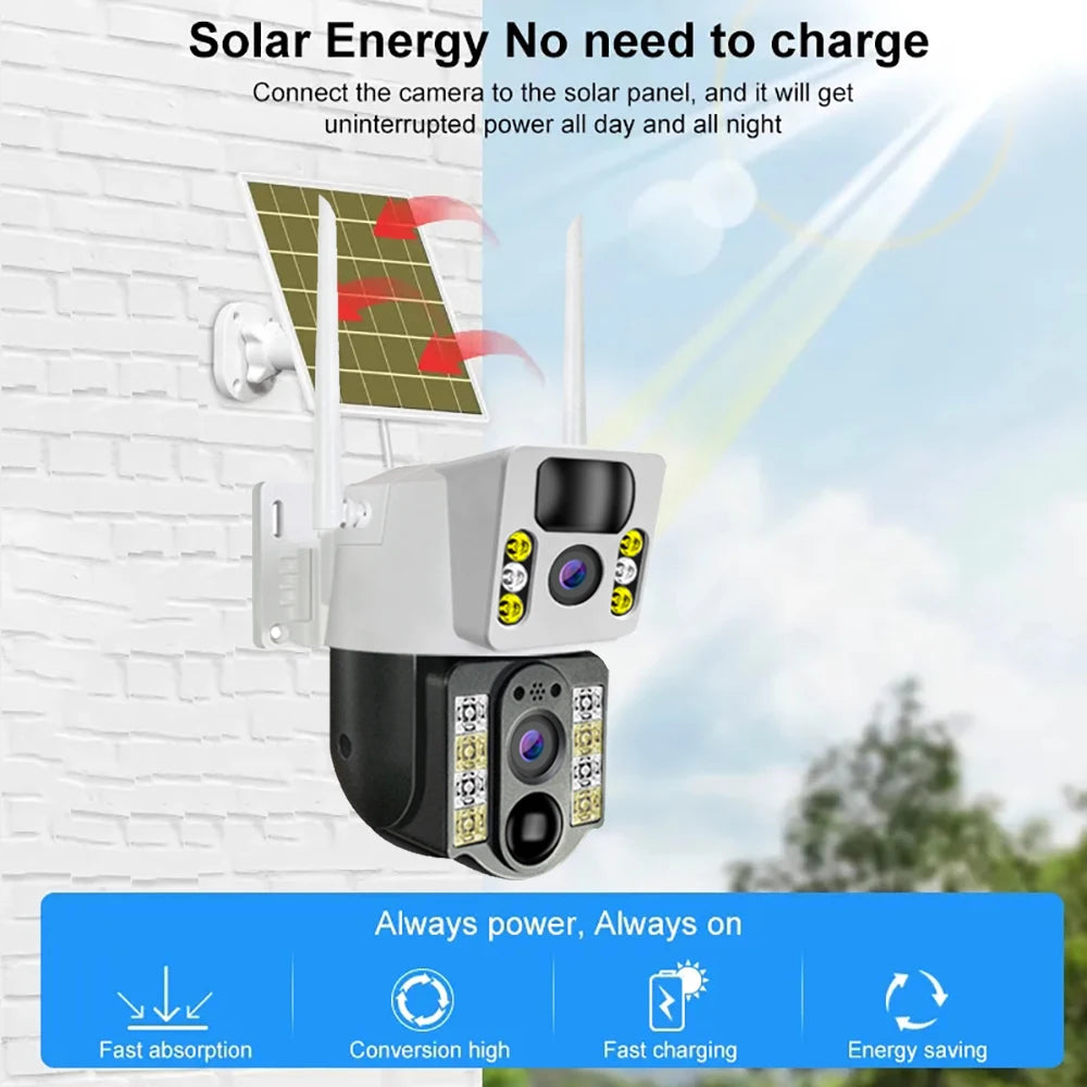 8MP 4K Wireless Solar Camera 4G Sim Outdoor Dual Lens Wifi IP Camera PIR Night Vision V380 Pro CCTV Security Protection Monitor