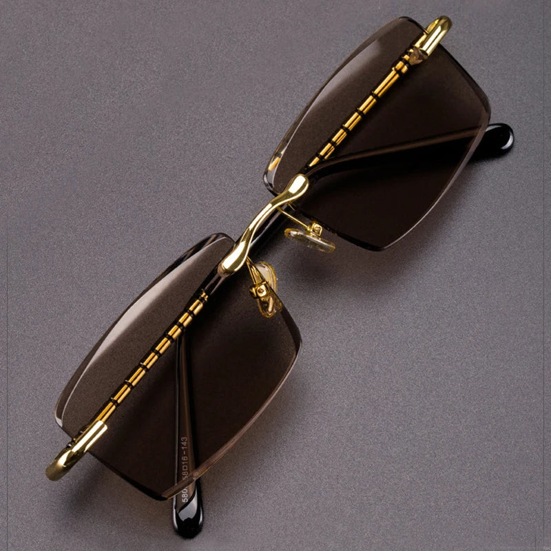 Natural Crystal Stone Sunglasses Man Luxury Rimless Glass Sun Glasses Woman Brown Mineral Len Vintage Moisturizing Eye Rectangle