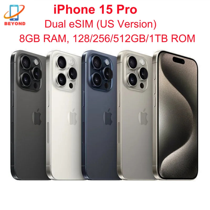 iPhone 15 Pro Dual eSIM 6.1" Genuine LTPO Super Retina XDR OLED 128/256/512GB/1TB 8GB Face ID NFC A17Pro 98% New 5G Cell Phone