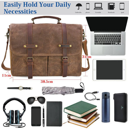 Large Capacity Men's Messenger Bag Sturdy Canvas Laptop Bag 15.6 Inch Waterproof Vintage Briefcase Crossbody Shoulder Bag