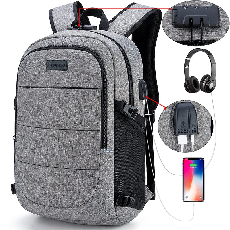 Fashionable Multi Pocket Neutral Backpack, Waterproof, Anti-theft, 14 Inch Computer Backpack, USB And Headphone Reserved Ports