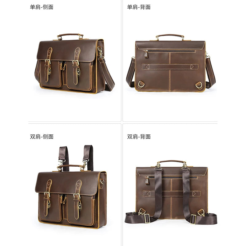 Vintage Handbags Men's Leather Notebook Bag Cowhide Travel Trolley Wheel Luggage Men's Messenger Bag Business Briefcases