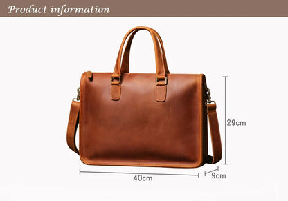 Men's Bag Crazy Horse Leather Men Briefcase for Laptop 14 Messenger Men's Leather Business Office Bag A4 File