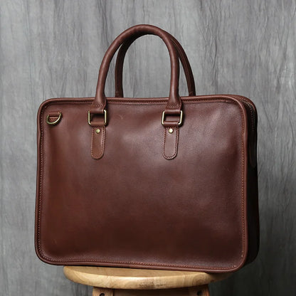 NZPJ Retro Men's Briefcase Leather Laptop Bag Top Layer Cowhide Casual Handbag 14 Inch Business Shoulder Bag Messenger Bag