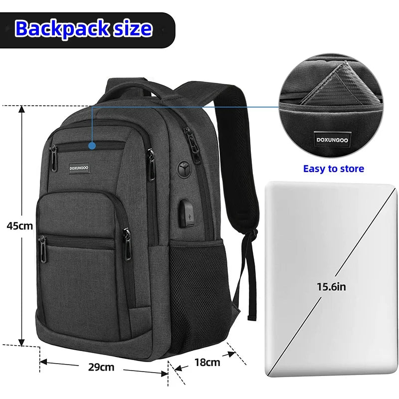 New Large Capacity Waterproof And Breathable Backpack, 15.6-inch Computer Bag, USB, Reserved Port For Headphone Cable  DOXUNGOO