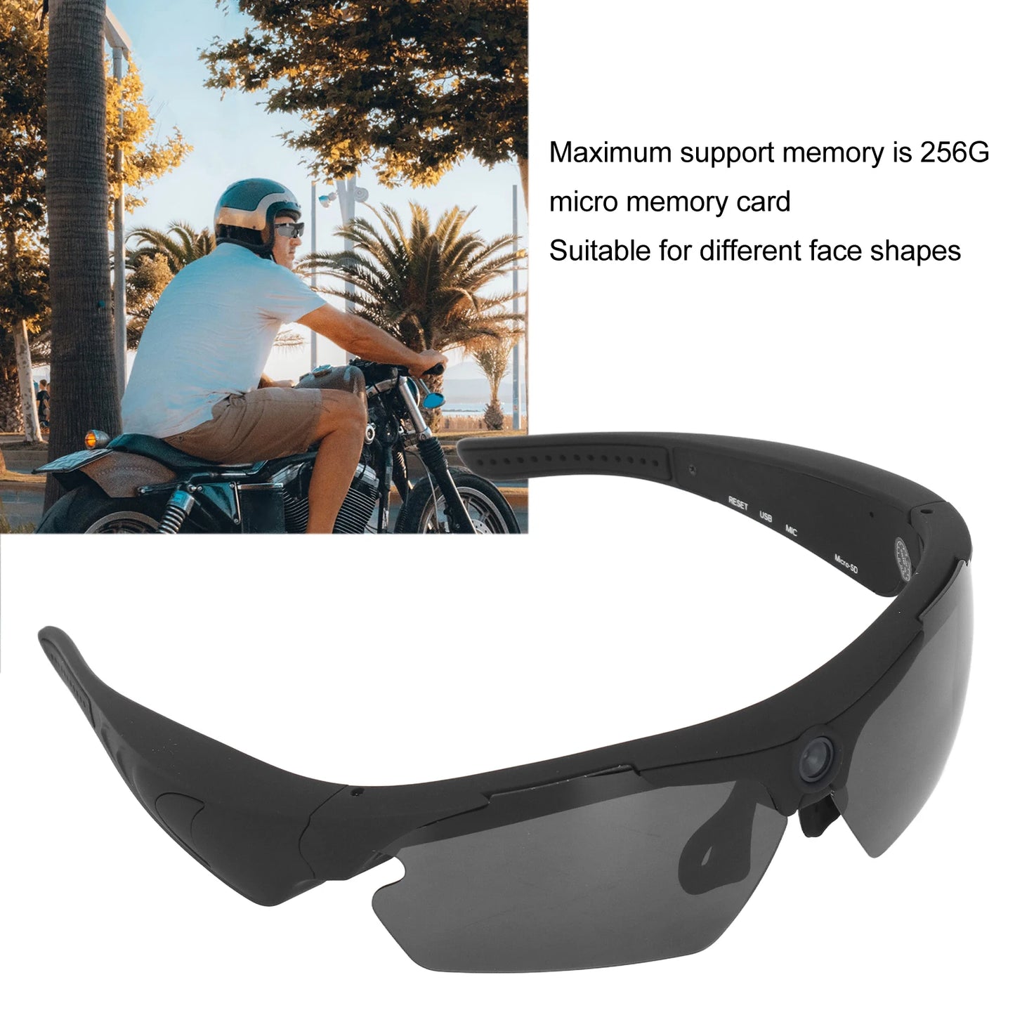 Camera Glasses Video Sunglasses 1080P Full HD Video Recording Shooting Camera Glasses for Cycling Driving Hiking Fishing Hunting