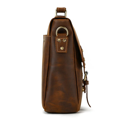 Newsbirds Leather Briefcase Shoulder Bag Vintage Style Men's Crossbody Bags For A4 Books Messenger For Men Women Handbags