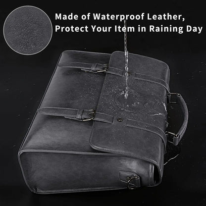 Men's Leather Briefcase Retro Chic Bag 15.6 inch Waterproof Leather Large Capacity Crossbody Bag Laptop Tote