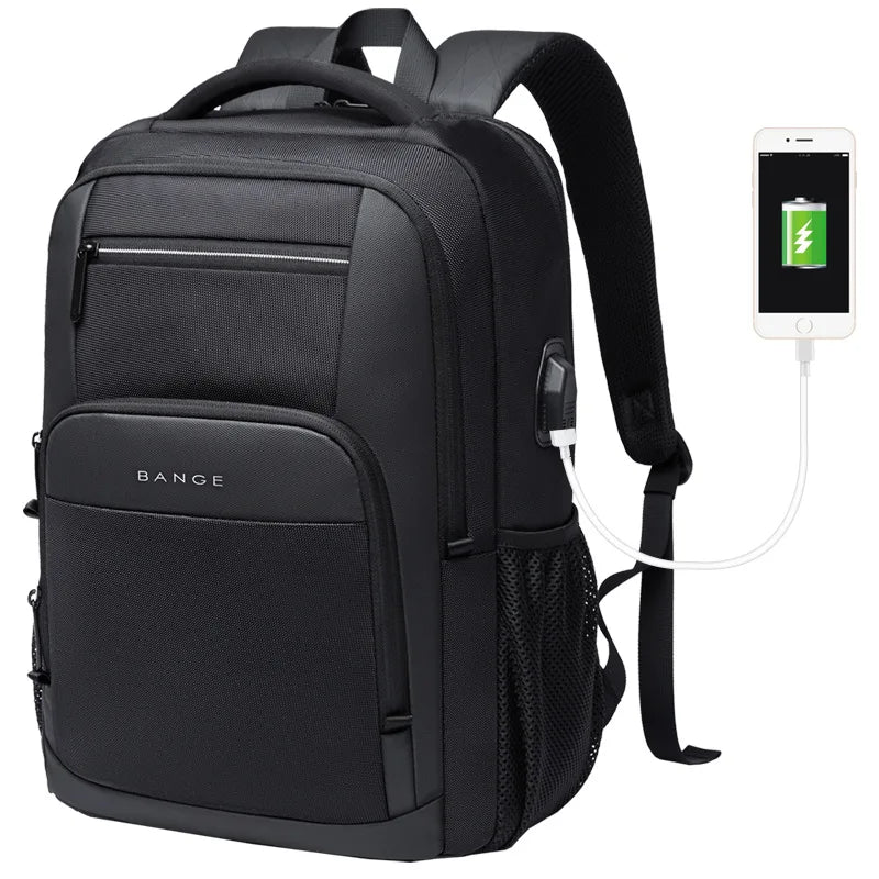 BANGE Travel Waterproof Backpack with USB Charging Port Fit 15.6 Inch Laptop Backpacks for Men and Women, Teenager School Bags