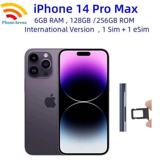 Original iPhone 14 Pro Max 128GB 256GB ROM 1 Sim+1 eSIM 8GB RAM International Version 6.7" Genuine Retina OLED NFC A16 14ProMax